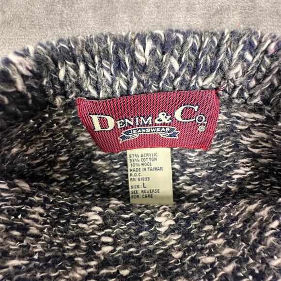 Vintage 80s Denim & Co. Jeanswear Marled Grey Acrylic Blend Turtleneck Sweater L - Picture 3 of 5